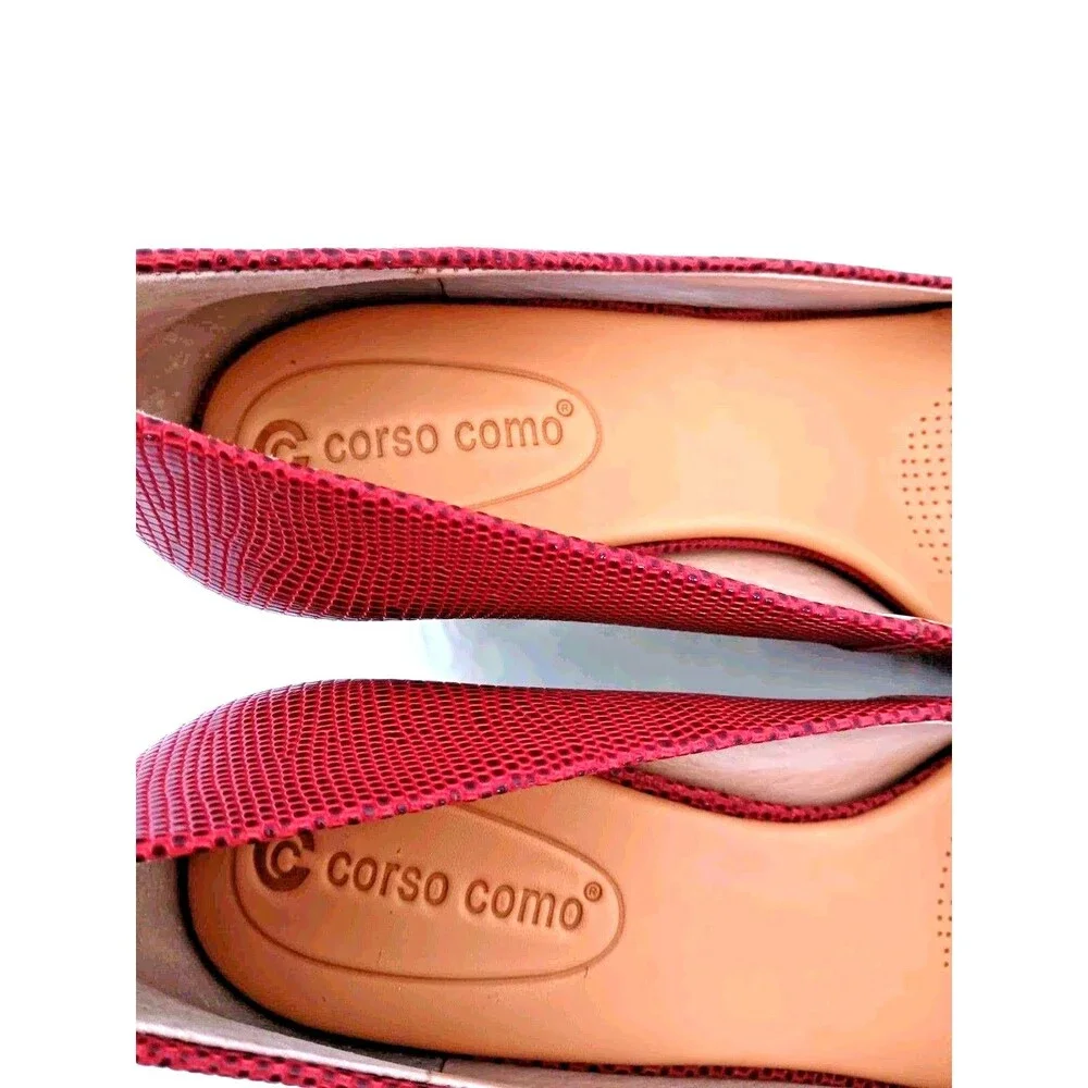 CC Corso Como Red Snake Embossed Leather Pointed Toe Block Heel Pumps - Size 9M